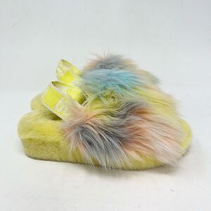 UGG Fluff Yeah Slide Slippers Womens 5 Tie-Dye Yellow Faux Shearling Sandals